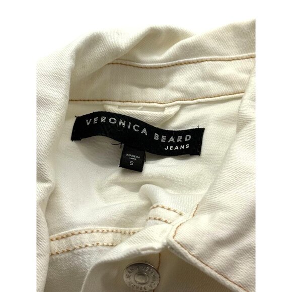 Veronica Beard Cara Cropped Denim Jean Jacket Ivory Off White Raw Hem Size S - Picture 12 of 15